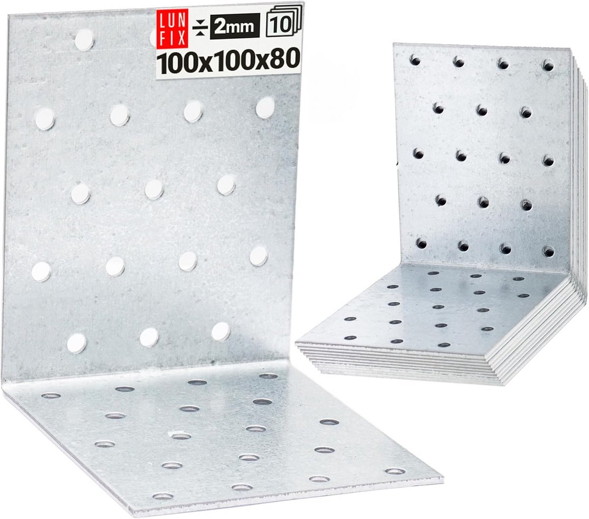 10x Hoekverbinder 100x100x80mm Verzinkt Staal - Versteviging voor Meubelbouw en Houtconstructies