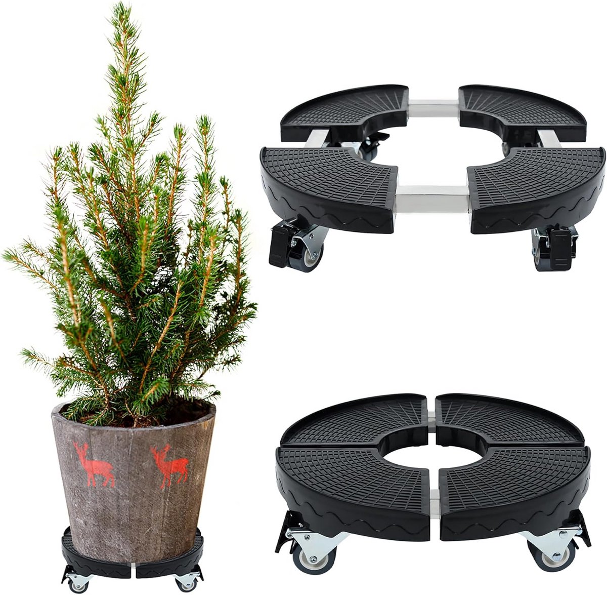 Verrijdbare Plantenonderzetter met Wielen - Verstelbaar 39-52 cm - Max. 300 kg - Zwart - Tuin en Binnen