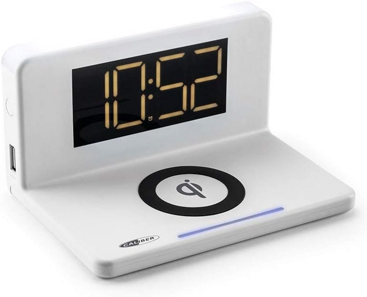 Digitale Wekker met Draadloze Oplader en Groot LED Display - Wit
