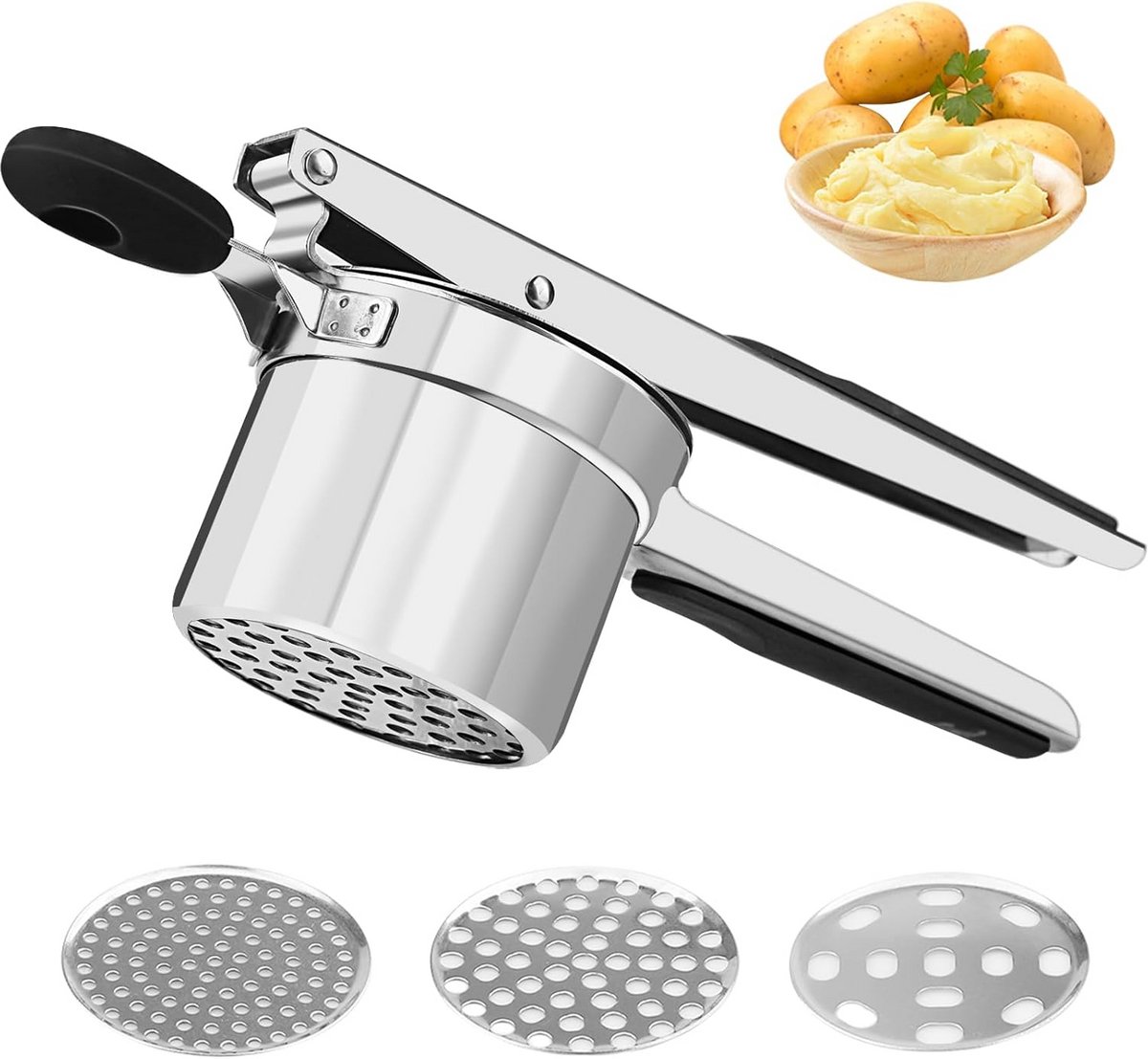RVS Aardappelpers met 3 Persschijven - Voor Moeiteloze Puree, Pasta en Sappen