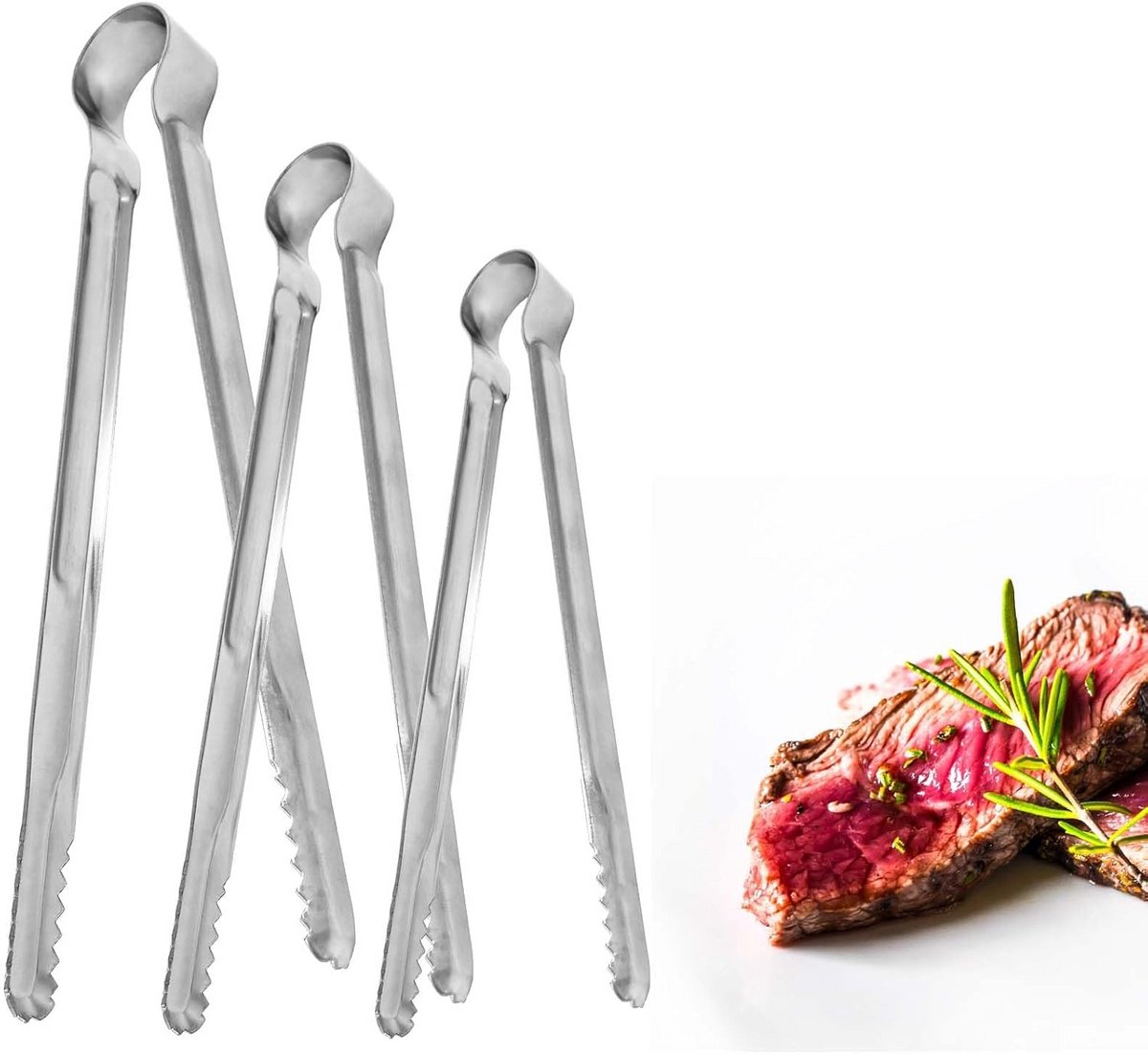 Set van 3 RVS BBQ Tangen - Antislip Keukentang voor Grillen, Serveren en Salade