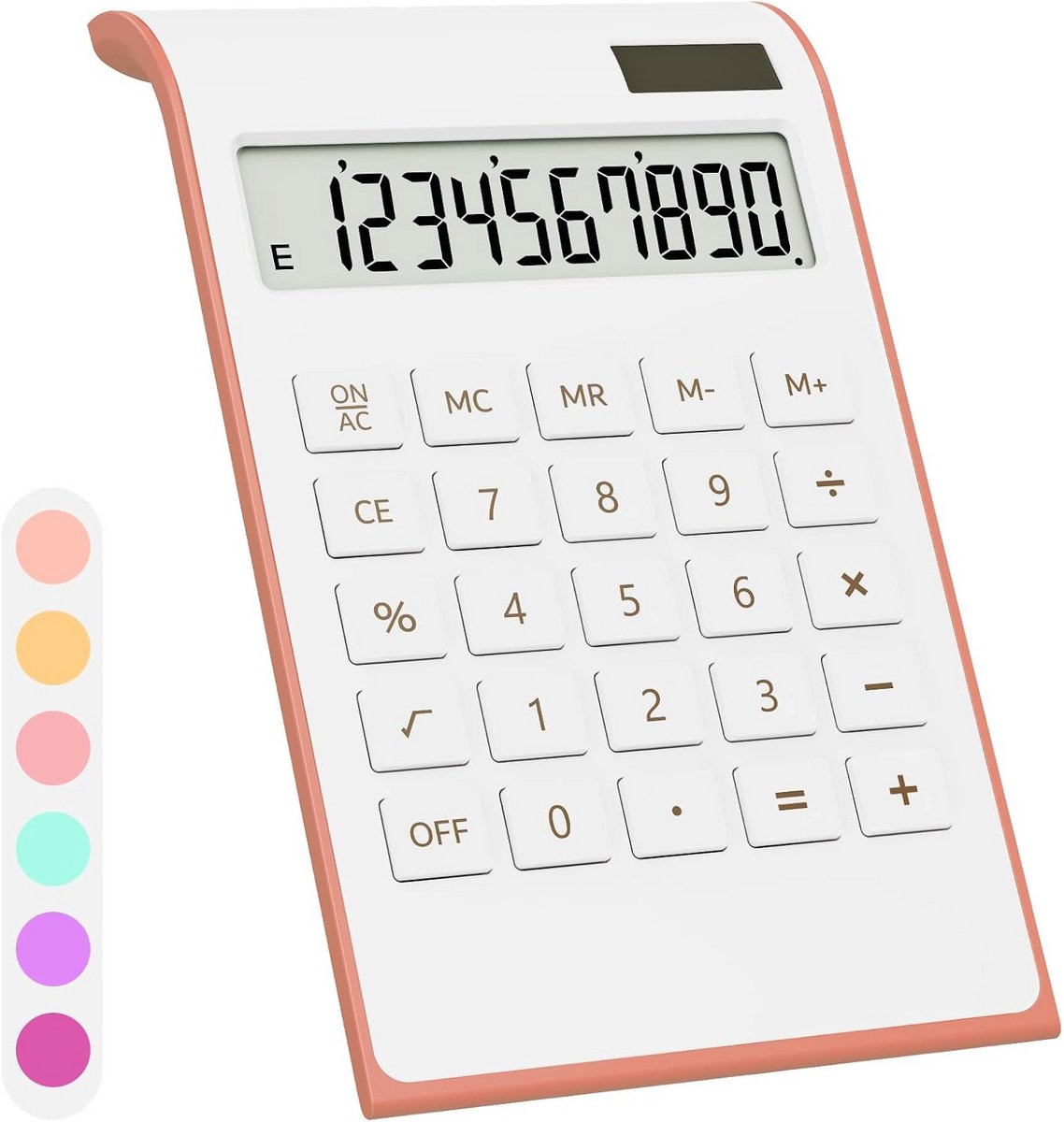 Desktop Rekenmachine 10 Cijfers - Zonne-Energie en Batterij - Groot LCD Scherm - Roze Kantooraccessoire
