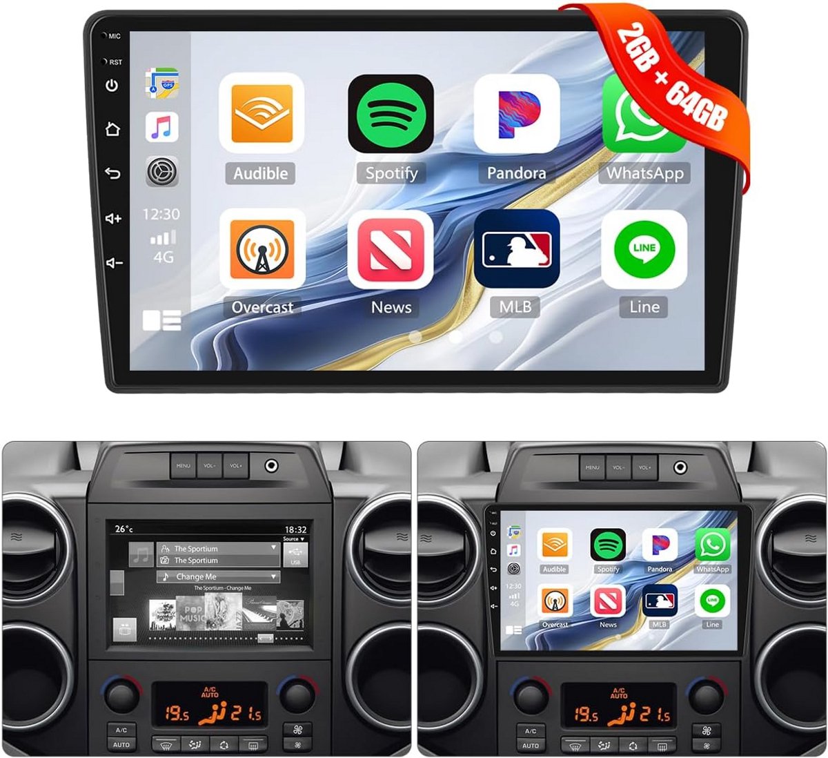 2 Din Autoradio 9 Inch Android 13 voor Citroen Berlingo 2015-2018 met Carplay, Android Auto & Achteruitrijcamera