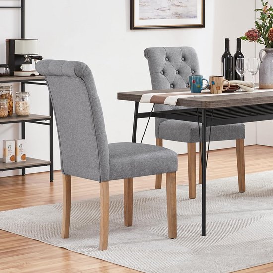 WOLTU Eetkamerstoelen, set van 4, keukenstoel, fluwelen stoel met hoge rugleuning, gestoffeerde stoel met metalen poten, voor eetkamer, eettafel, keuken, woonkamer, kantoor, donkergrijs, BH379dgr-4
