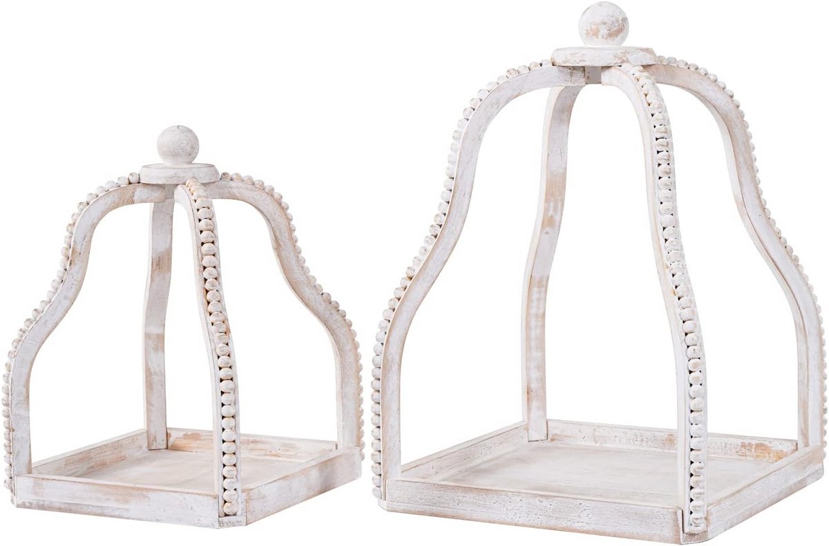 Set van 2 Houten Kralen Lantaarns - Vintage Rustieke Boerderij Stijl Kaarsenhouder