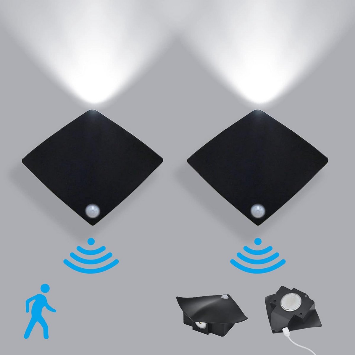Set van 2 Draadloze LED Wandlampen met Bewegingssensor - Oplaadbaar USB & Magnetisch - Koud Wit Licht