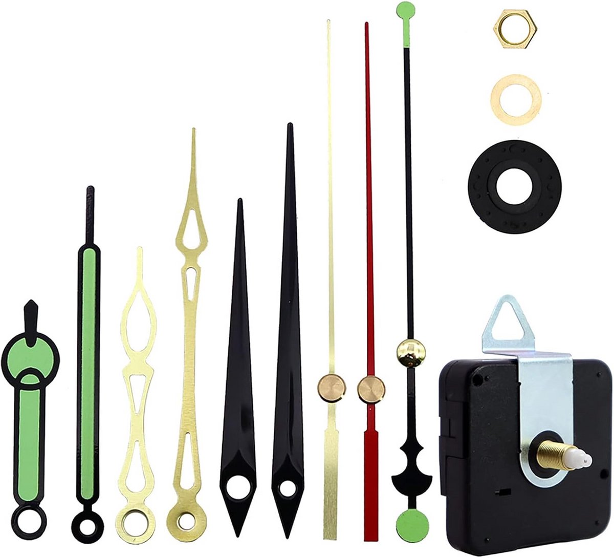 Stil Uurwerk Wandklok Vervangingsset met Lange Schacht en 3 Set Wijzers - Geruisloos Kwartsmechanisme