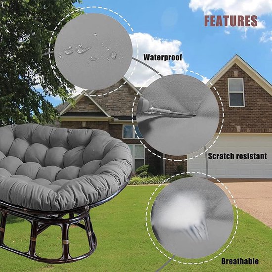 XXL Dubbel Papasan Stoelkussen Beige - Waterdicht Buiten & Binnen - Comfortabel & Wasbaar - 170x120 cm — afbeelding 2
