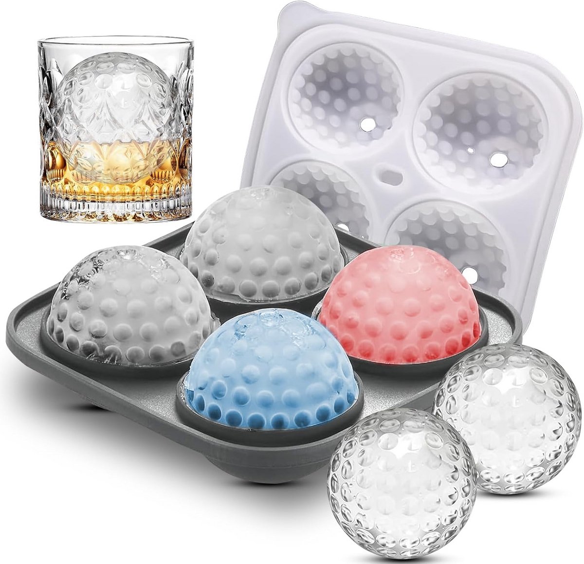 Grote Ronde Siliconen IJsblokjesvorm met Deksel voor Whiskey en Koude Dranken