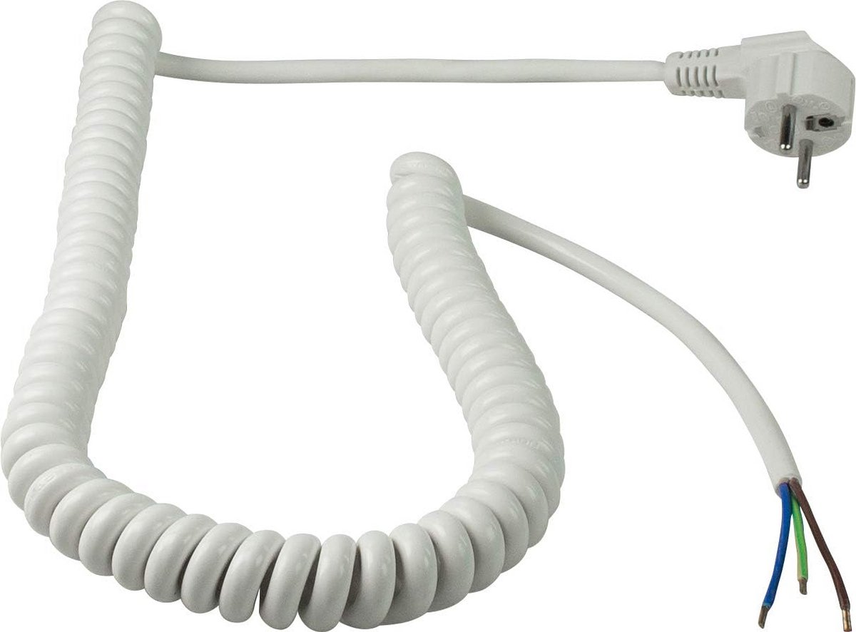 Spiraalkabel met Schuine Stekker voor Energie en Licht, 1 Meter, Wit