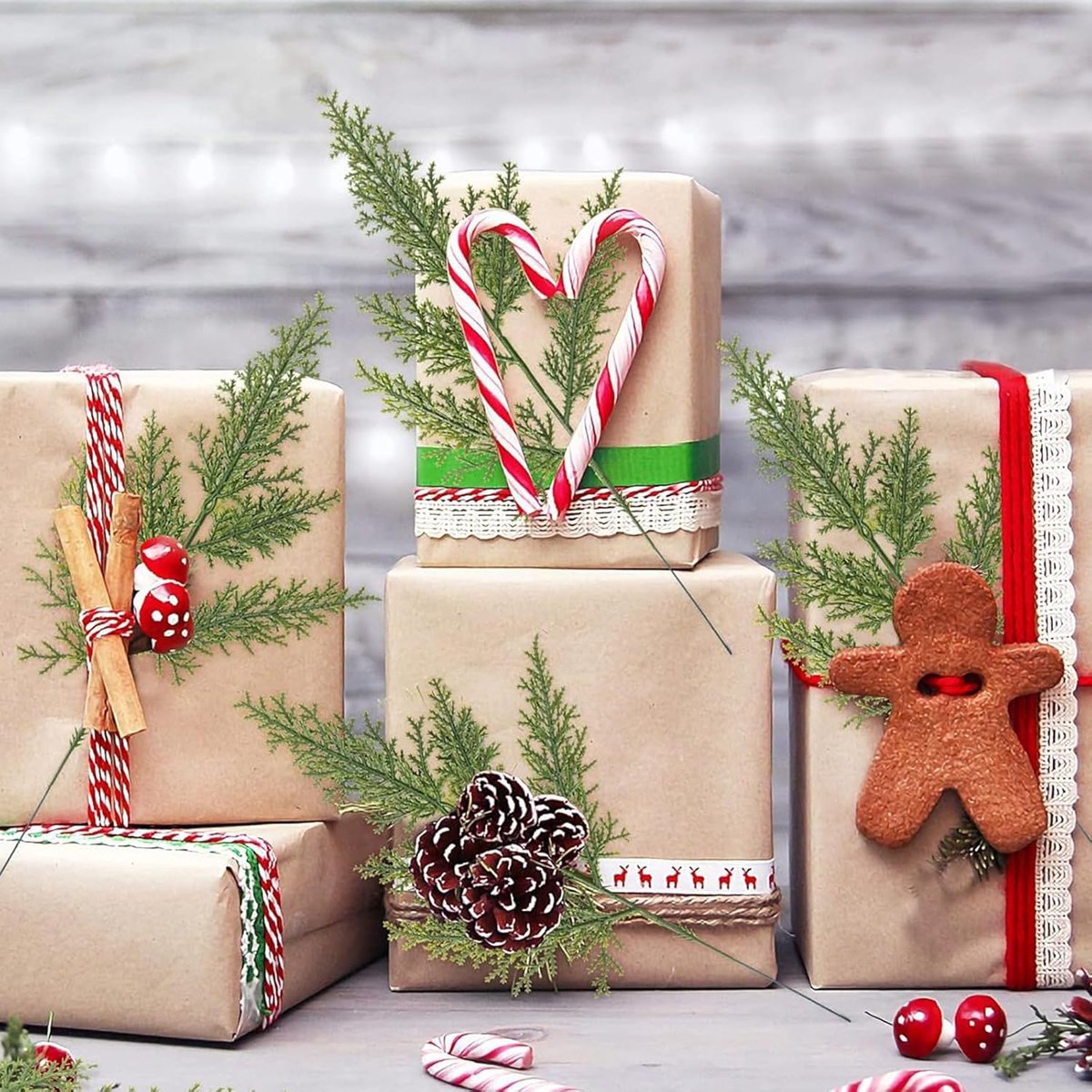 25pcs Kunstplanten - Dennentakken - voor Kerstkrans - 31CM - Kunstmatige Dennentakken - PE - Kerstdecoraties - Wreath Making Supplies – foto 2
