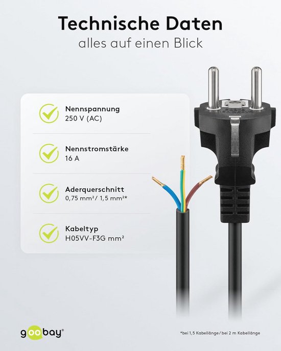 Hama Netsnoer met eurostekker, 2-pins stekker, dubbele groef, 2,5 m