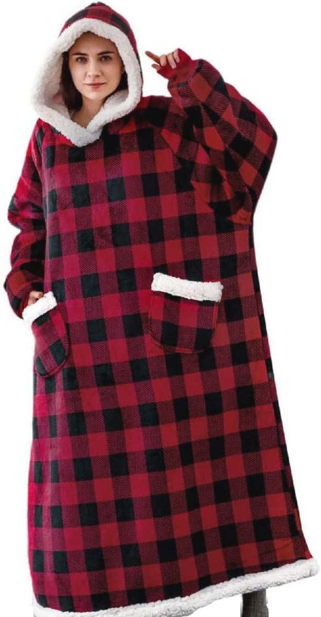 Oversized Hoodie Dekbed voor Volwassenen - Flanellen Fleece Sweatshirt met Mouwen en Kap