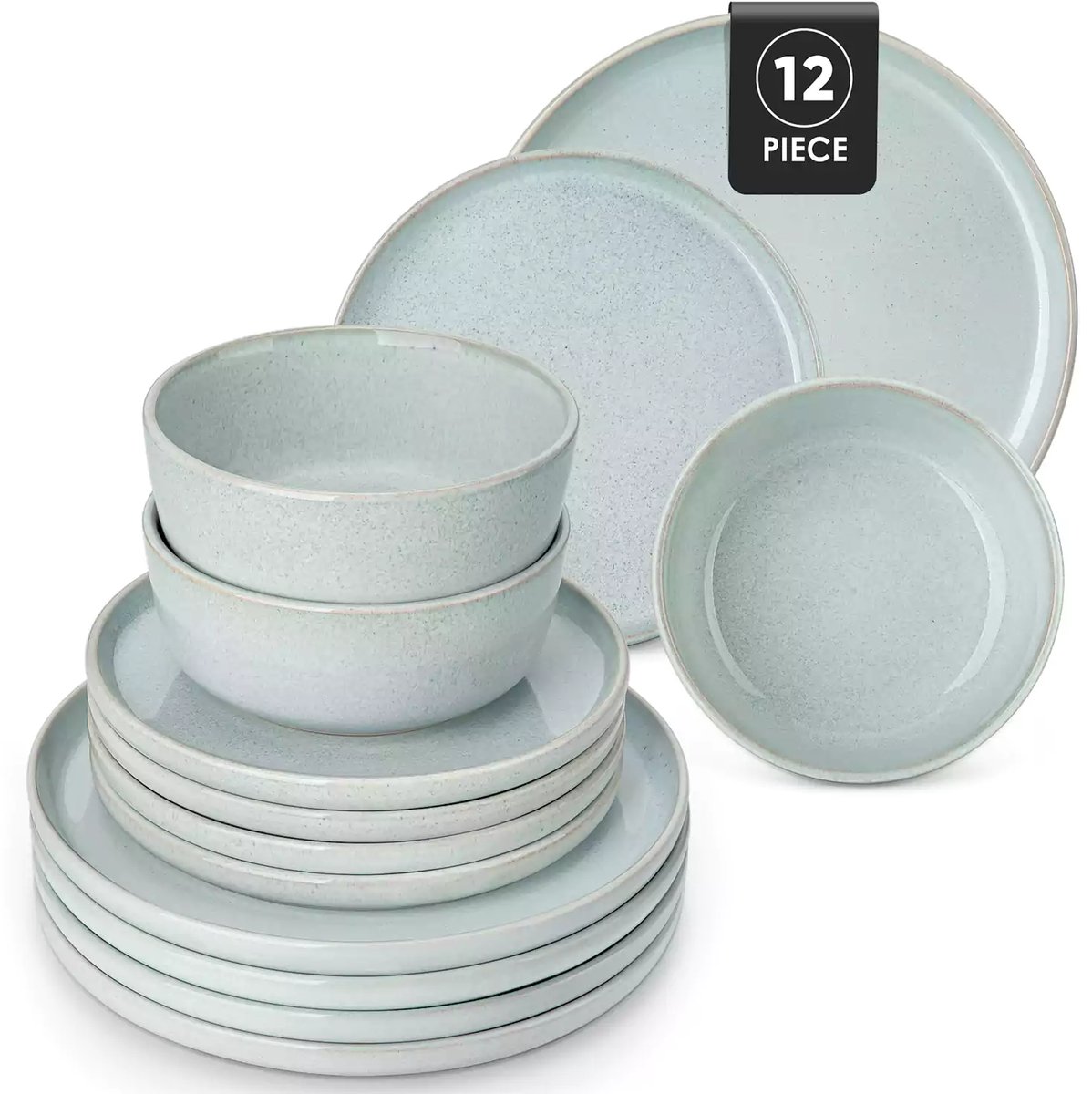 Luxe Serviesset – 12 delig – 4 persoons – Steengoed - Bordenset – Dinner platen – Dessertborden - Kommen - Mintgroen