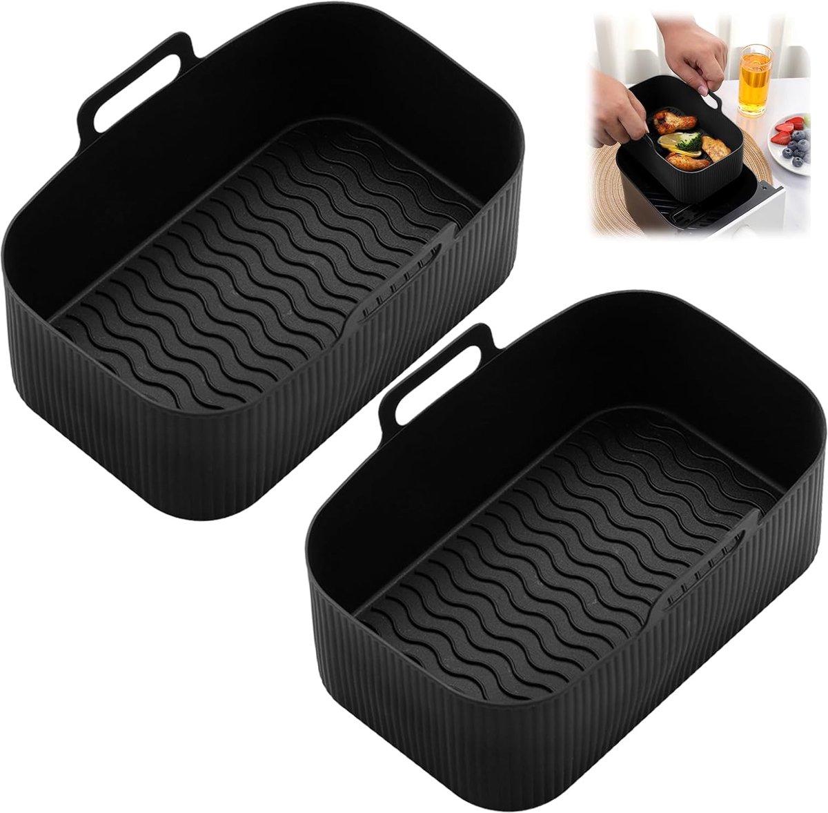 2pcs Silicone Mould voor Hot Air Fryer - Reusable Baking Mold en Accessoires voor Ninja Foodi Max Dual Zone 7.6 (Black)