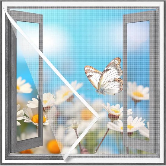 Versterkte magnetische schermdeur, 90 x 65 cm Mesh gordijn en full frame klittenband, houdt muggen buiten, peuter en hondvriendelijk, geen gereedschap nodig[Grijs