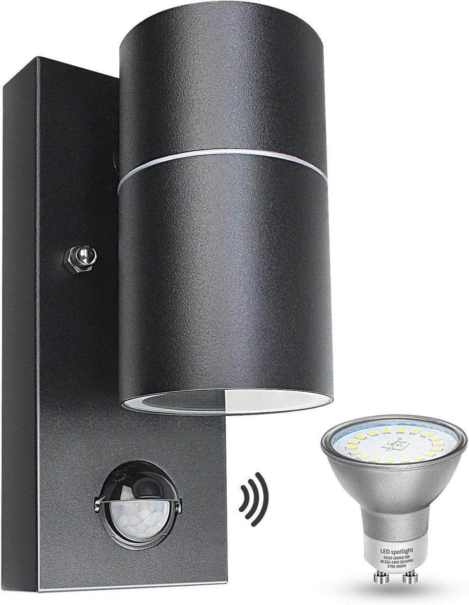 Moderne LED buitenlamp met bewegingsmelder en GU10 fitting - Waterdicht IP44