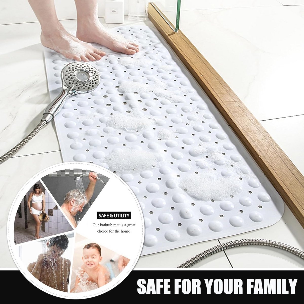Extra lange antislip badmat 104 x 40 cm - Machinewasbare douchemat met zuignappen en afvoergaten