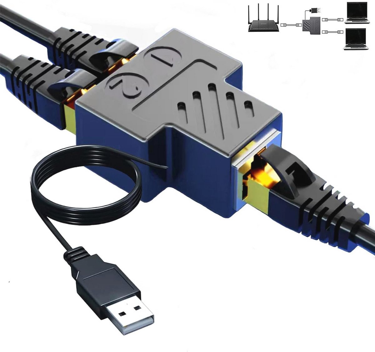 RJ45 Splitter Adapter voor Twee Apparaten - Dual Port Ethernet Connector