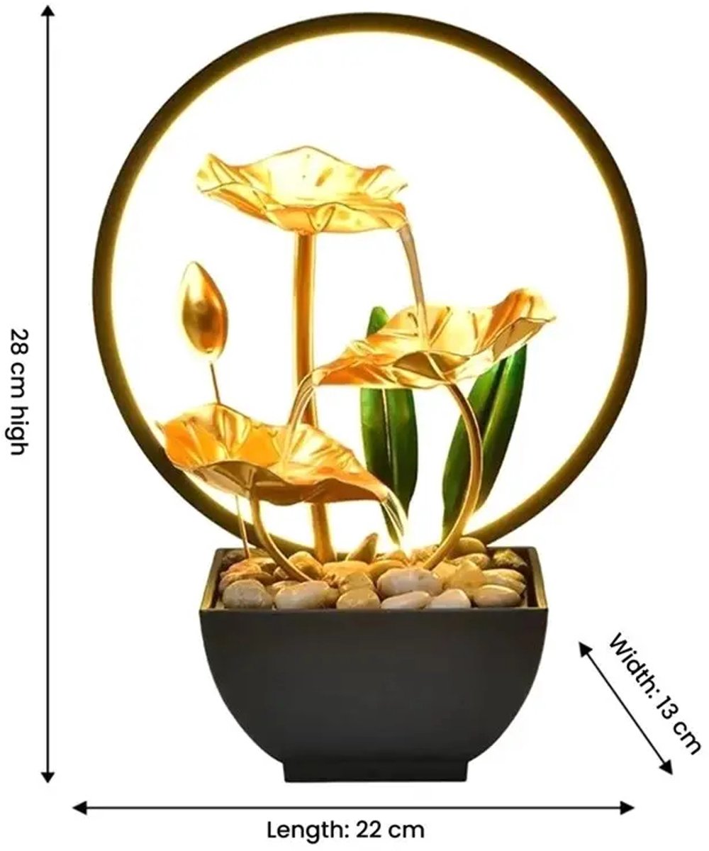 Moderne Lotus Waterval TafelFontein met LED LichtRing – 3-Lagen Waterornament van Metaal – Rustgevende Binnenfontein voor Woonkamer, Slaapkamer, Kantoor & Yoga – 22×13×28 cm thumbnail 6