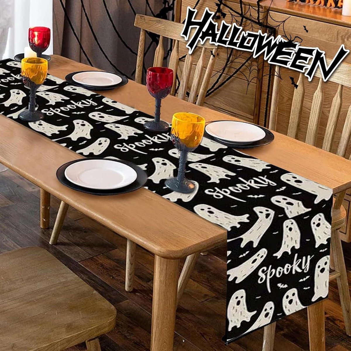 E-Ambar - Herfstige Halloween tafelloper voor eettafel decoratie thuisfeest (33 x 183 cm)