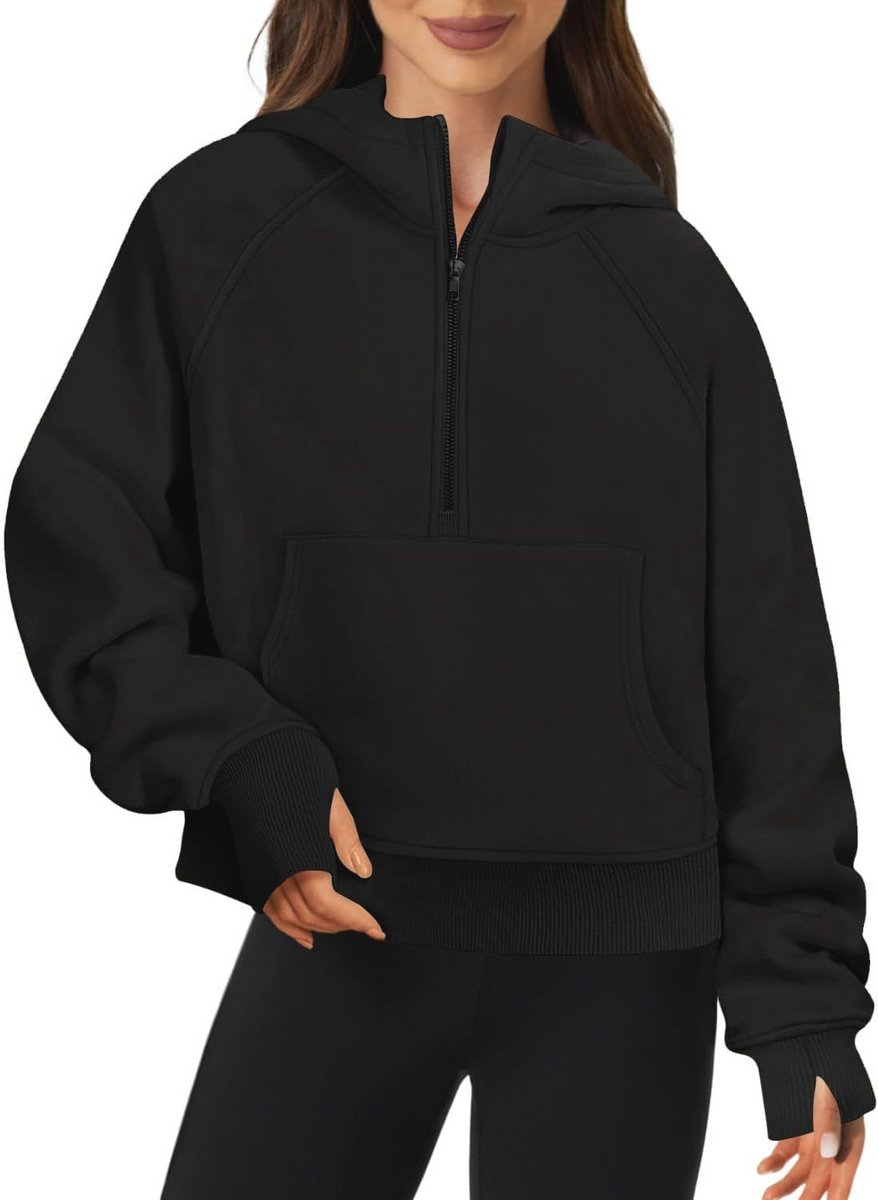 Dames Hoodie met Fluweel Capuchon - Lange Mouwen Wintertrui met Zak