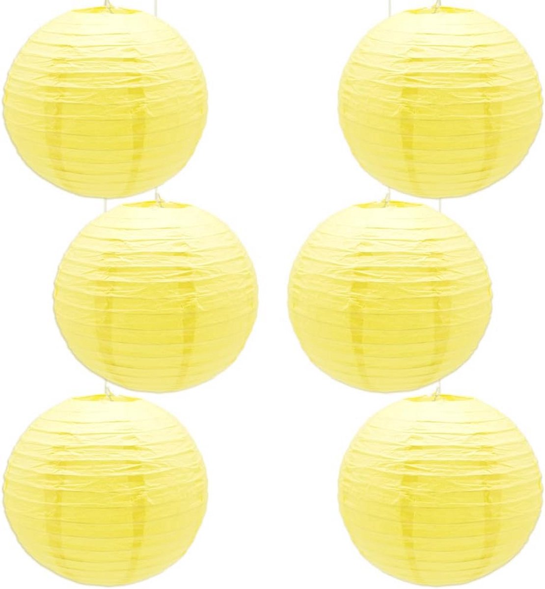 6 Stuks Gele Papieren Lantaarns - Opvouwbare Rond Hanglampen voor Bruidsfeesten, Verjaarda