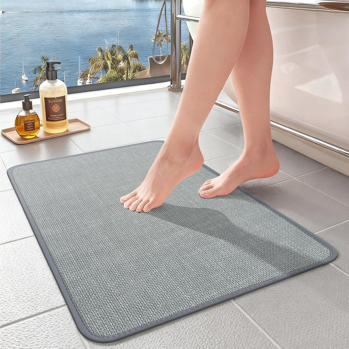 Antislip Sneldrogend Douchemat - Wasbare Badmat voor Badkamer en Keuken (Lichtblauw, 60x120cm)