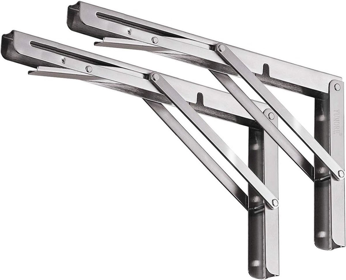 Inklapbare plankbeugels 25,5 cm - Ruimtebesparende roestvrijstalen beugels voor tafel en werkbank - Set van 2 met 150 kg draagkracht