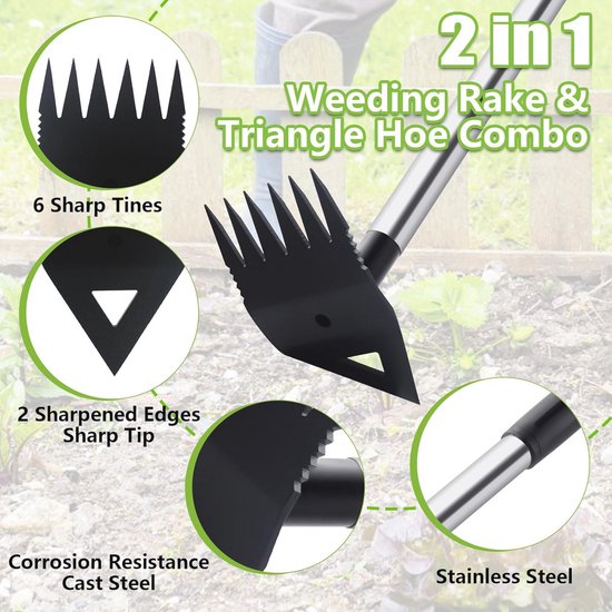 Onkruidtrekker met 150 cm lange steel - 2-in-1 onkruidhark en schoffel voor tuinieren van Talen Tools — afbeelding 4