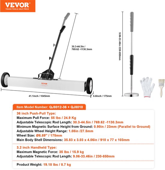 VEVOR Magneetveger Telescopische Magneetbezem Tapijtveger Oprolbaar 91cm — afbeelding 3