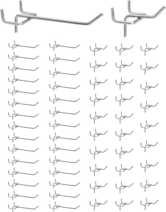 62 stuks pegboard haken, 5 cm en 10 cm gereedschapshaken, accessoire voor gereedschapswand, dubbele haken voor garage, werkplaats, keuken en winkelpresentatie