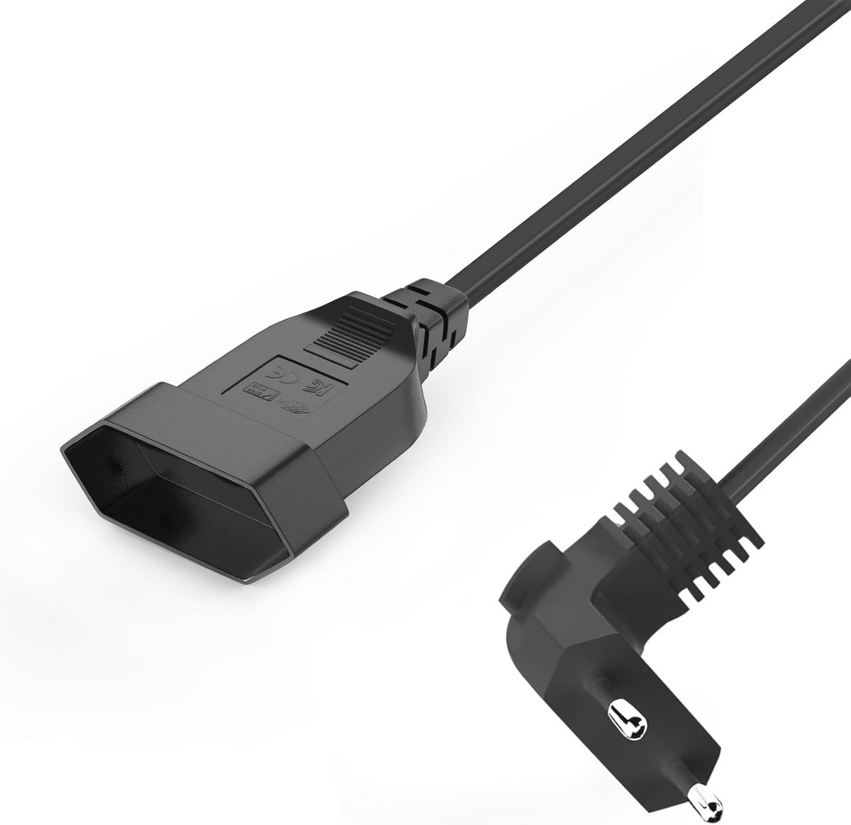 Platte Verlengkabel Eurostekker 2,5 A 250 V - Korte Type C Stekker voor TV, Computer en Huishoudelijke Apparaten
