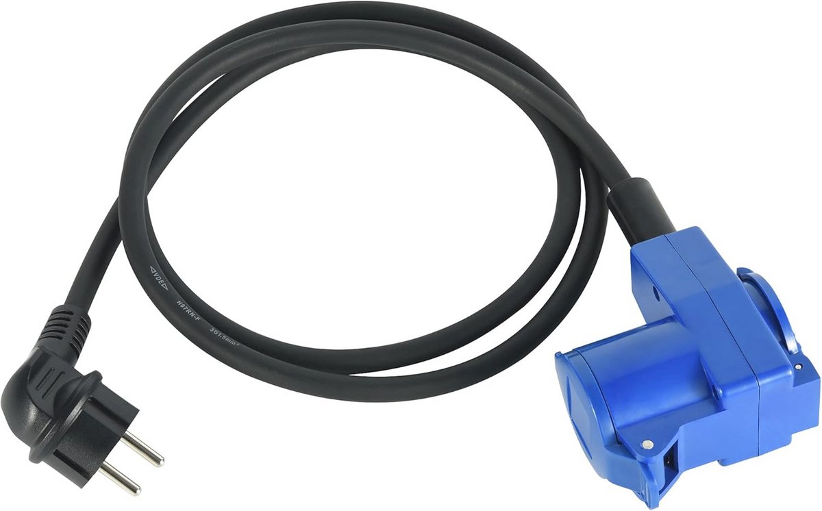 Camping adapterkabel 1,5 meter met CEE-adapter en Schuko-stekker voor buitengebruik IP44