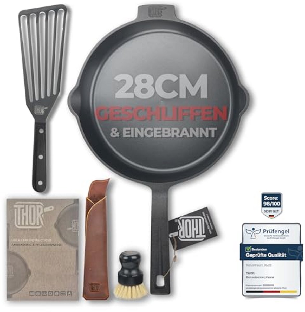 Gietijzeren Braadpan 28 cm voor Inductie met Accessoires – Duurzaam en Veelzijdig