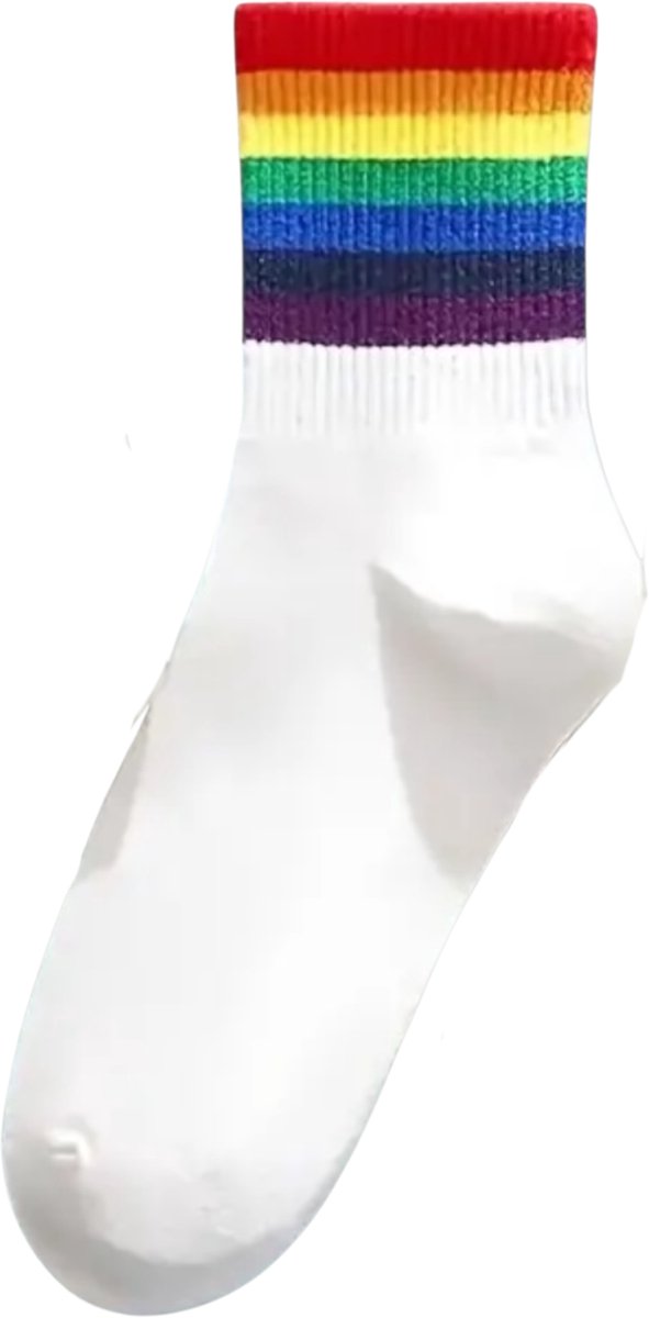 Witte Sokken met Regenboogstrepen – One Size | Comfort, Kleur & Stijl in Eén