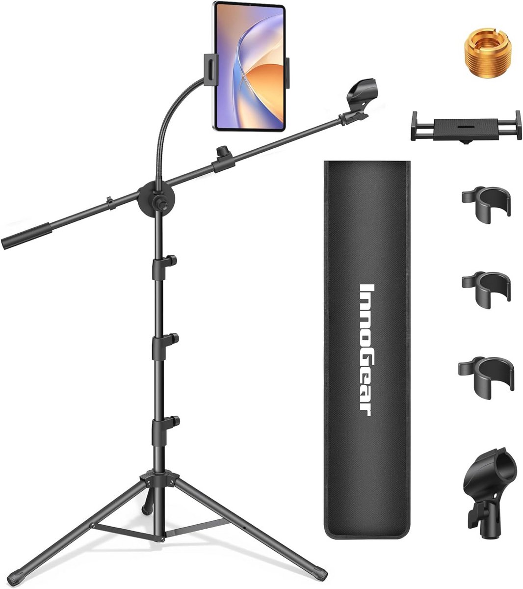 Verstelbare Microfoonstandaard met Tablet en Telefoonhouder - 6-in-1 Oplossing voor Opname en Streaming