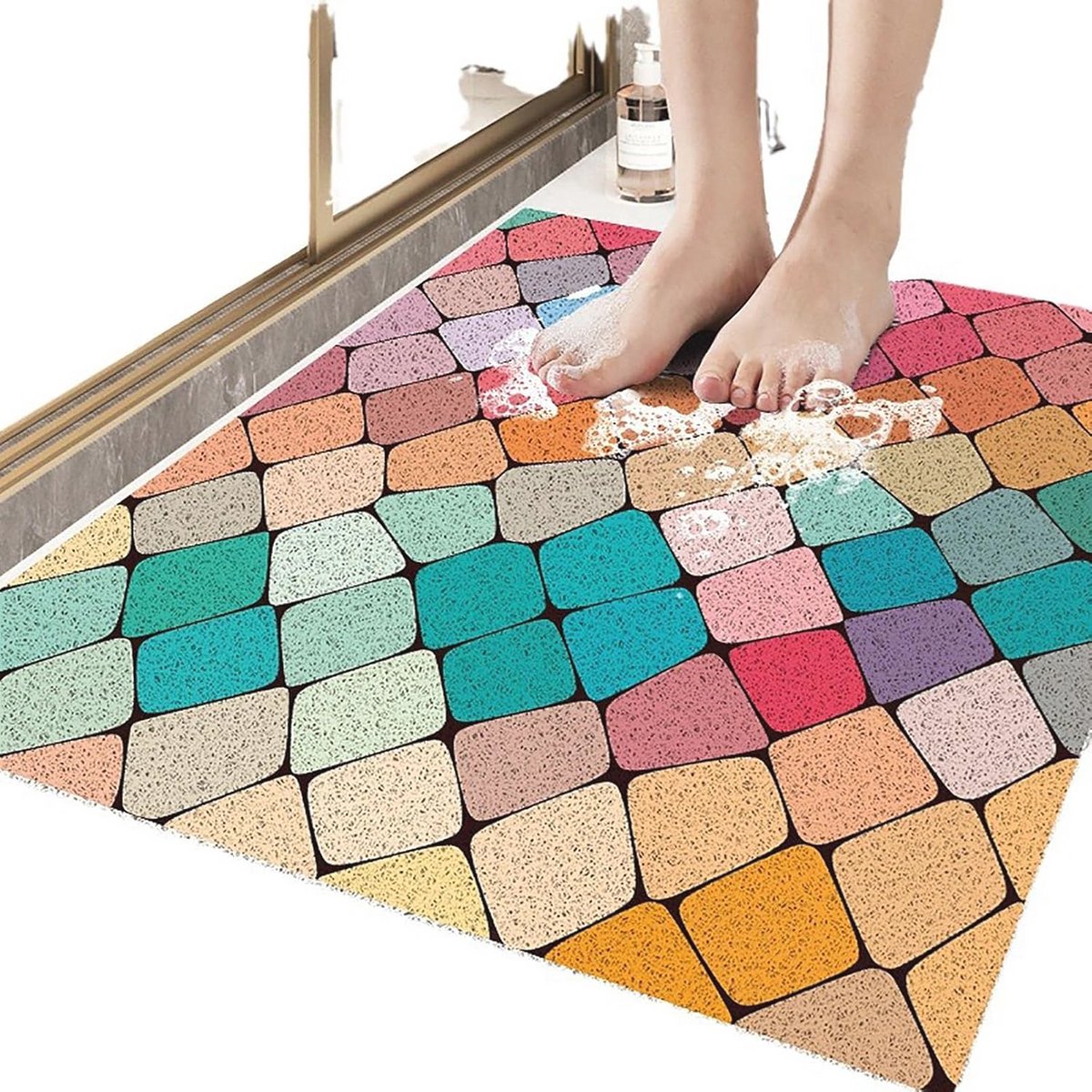Antislip Douchemat met Tegelpatroon - Zacht en Comfortabel PVC 45 x 75 cm voor Natte Ruimtes