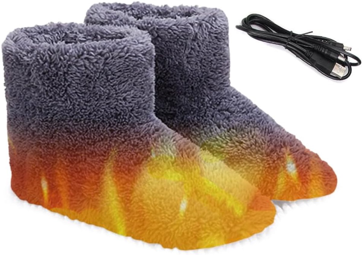 Elektrische verwarmende voetverwarmer - USB-oplaadbare voetverwarmer - Pluchenschoenen voor mannen en vrouwen - Binnen- en buitengebruik
