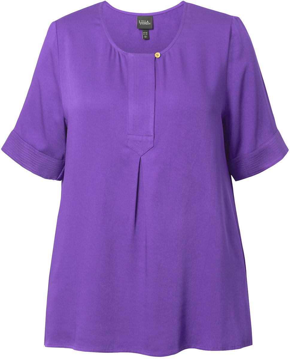 Ulla Popken - Dames - Overhemdblouse doorgestikte inzet A-lijn ronde hals - Amethist - Maat 42+