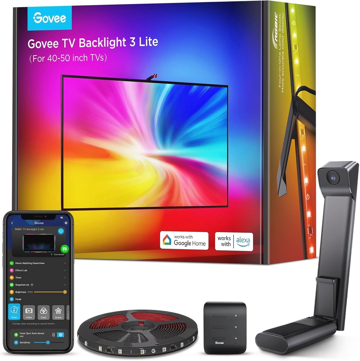 RGBICW LED TV Achterlicht 2.4m voor 40-50 Inch TV's met Fish Eye Correctie