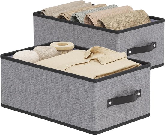 YheenLf Kledingopbergbakken, kastbak met handgrepen, opvouwbare opbergmanden, stoffen containers opbergdozen voor het organiseren van planken, wit en grijs, 2-pack, groot, 41×25×16.5cm YheenLf Kledingopbergbakken, kastbak met handgrepen, opvouwbare opbergmanden, stoffen containers opbergdozen voor het organiseren van planken, wit en grijs, 2-pack, groot, 41×25×16.5cm