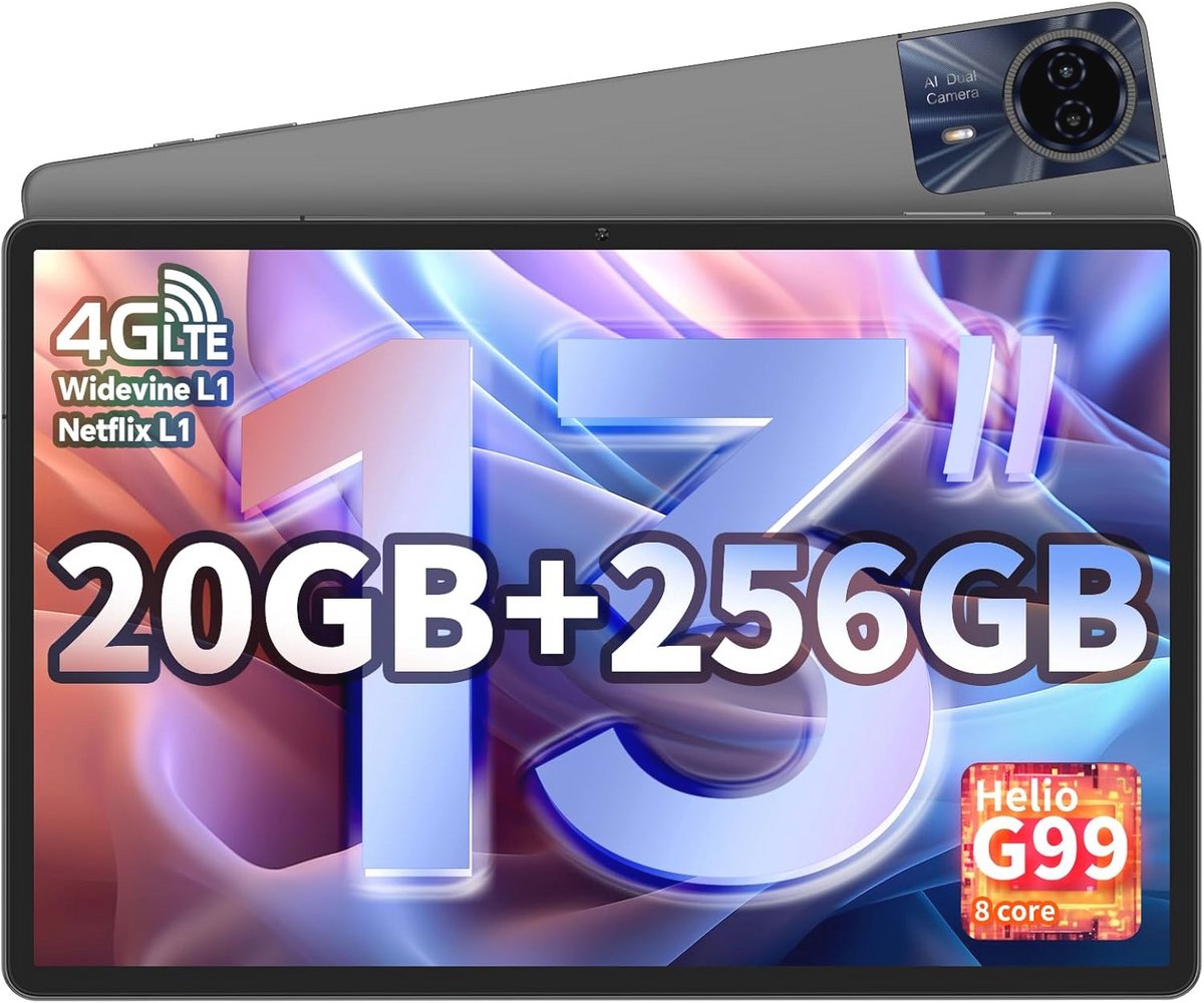 Tablet 13 inch met Helio G99, 20 GB RAM, 256 GB Opslag en Android 15