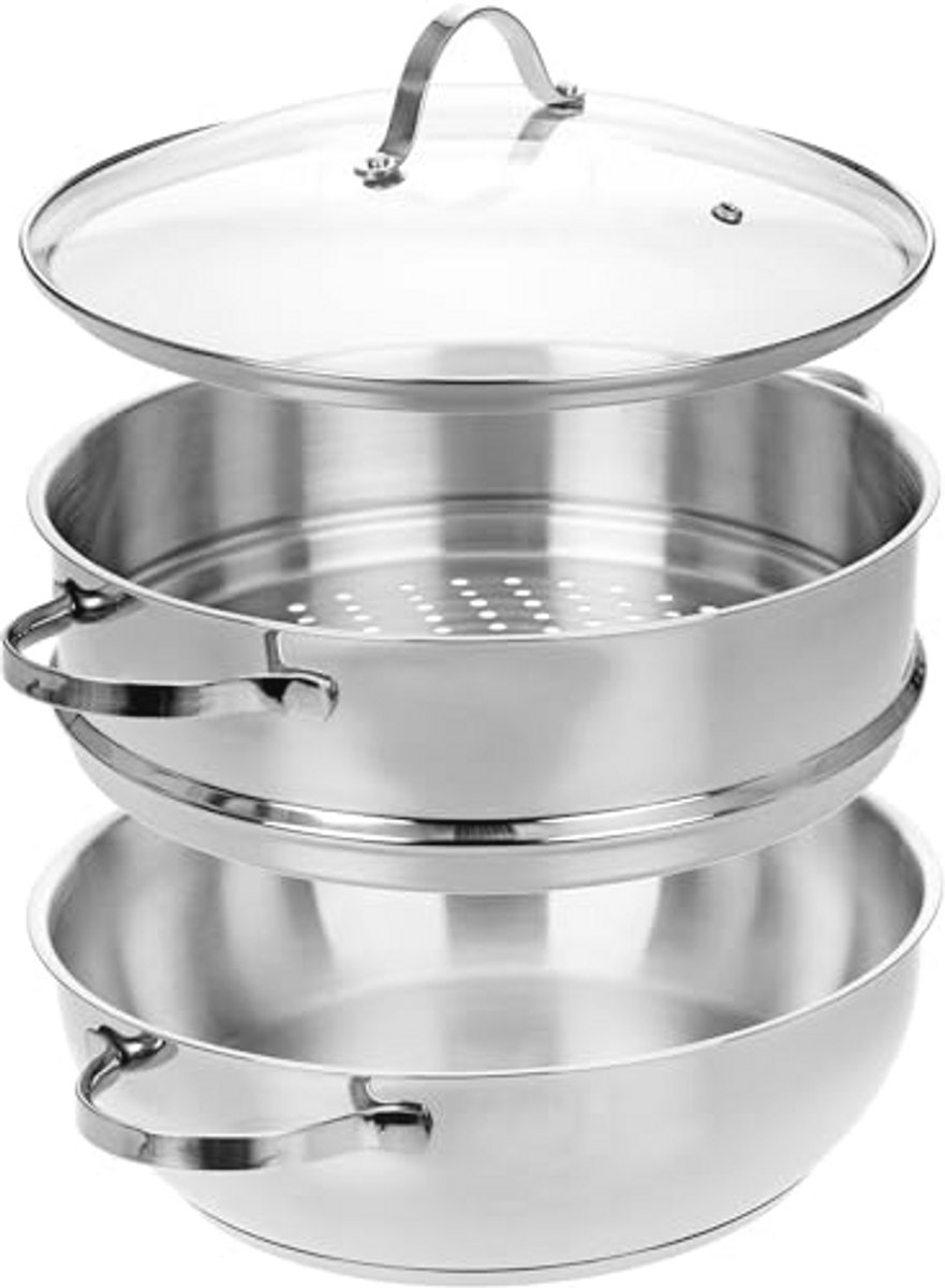 Kookpan met Stoominzet en Glazen Deksel - 28 cm Vaatwasmachinebestendig en Geschikt voor Inductie