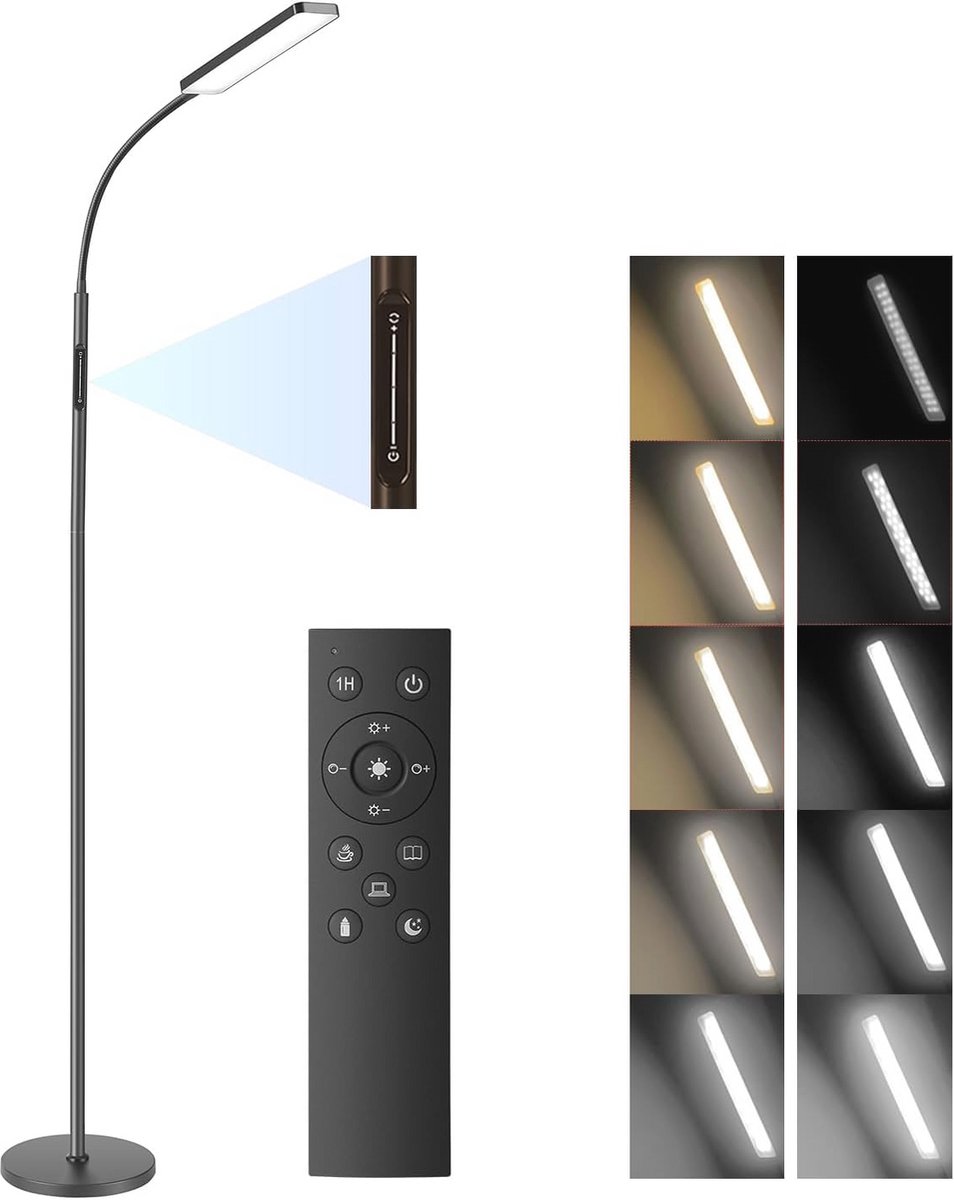 Dimbare Led Vloerlamp met 4 Kleurtemperaturen en Afstandsbediening - Perfect voor Woonkame