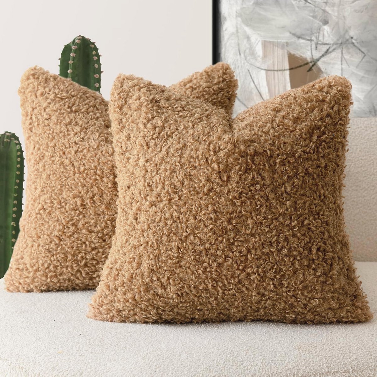 Decoratieve Kussenhoezen met Bouclé-Textuur - Set van 2 - Zacht en Stijlvol voor Woonkamer en Slaapkamer - 40 x 40 cm