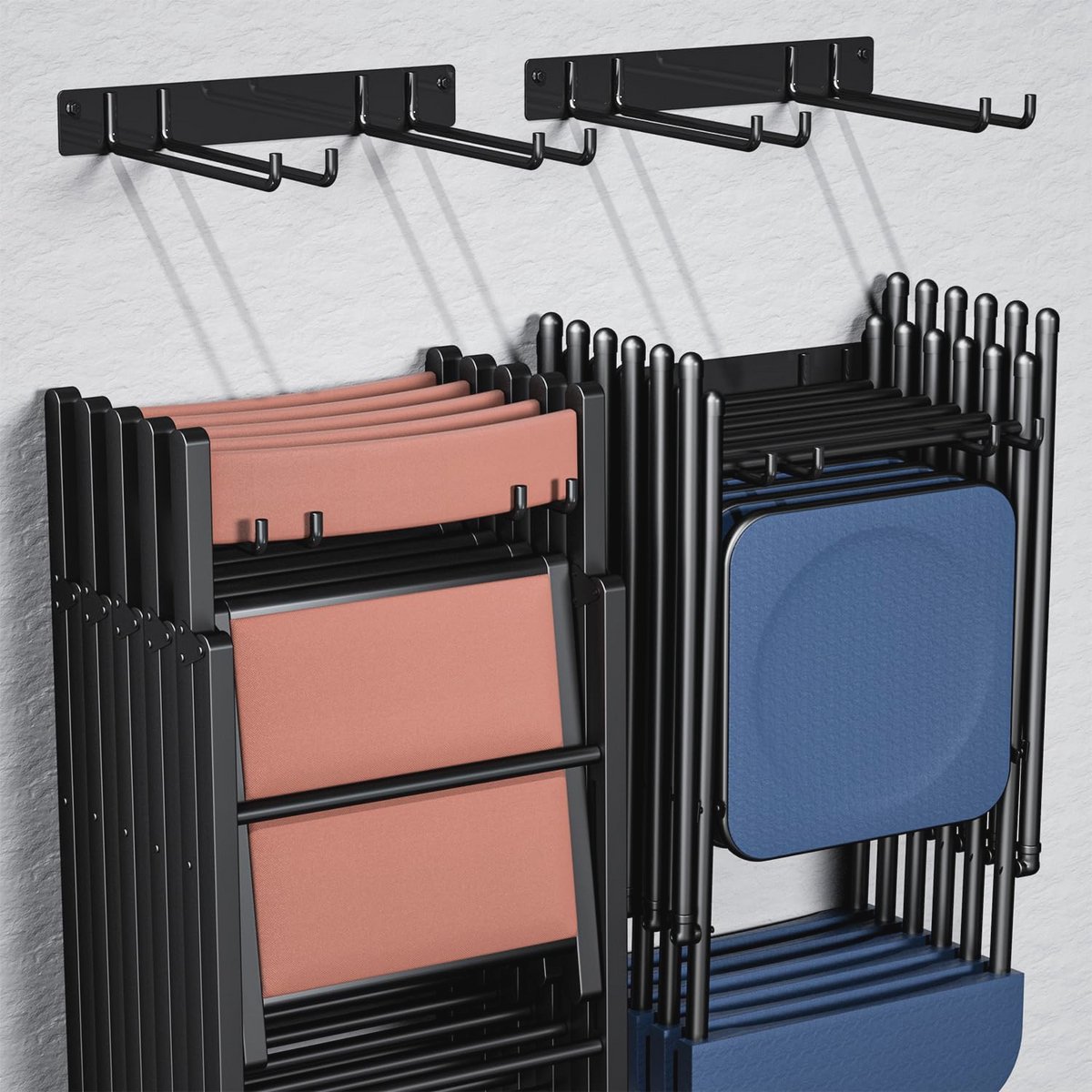 Opbergrek voor klapstoelen en tuingereedschap - Organisatorhangers voor garage, gazon, strand en camping - Muurbevestiging - Max Belasting 240 lbs - 2 stuks