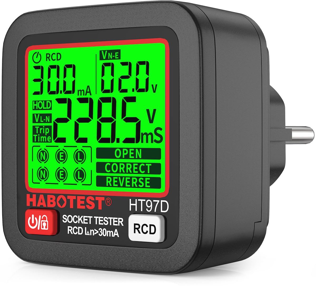 Circuittesters Stekkertester en Stopcontacttester met RCD-test voor Spanningsdetectie 30-260V