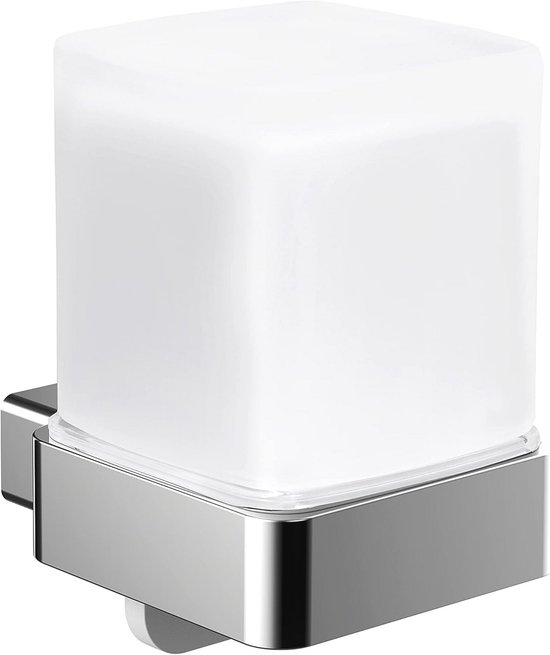 EMCO Art zeepdispenser voor wandmontage met stopbeker, hoogwaardige wandzeepdispenser van metaal en kristalglas, vloeibare zeepdispenser met bediening onderaan, chroomkleurig en helder
