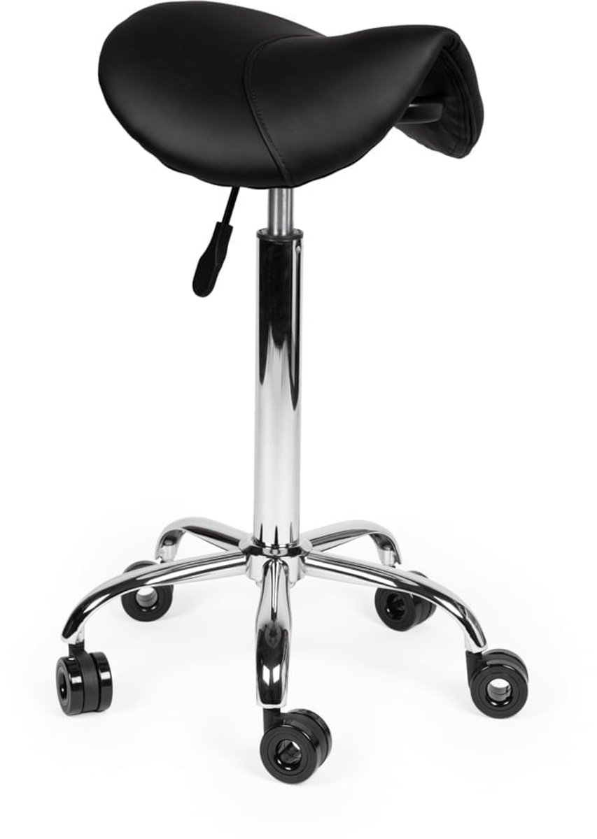 Ergonomische Kapperskruk Zwart op Wielen Hoog (70-86cm) / zonder Voetsteun